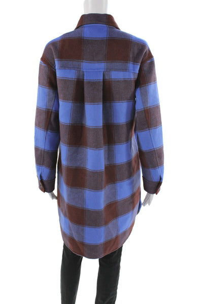 Rails Womens Basic Plaid Wool Blend Jacket Blue Long Sleeve Size XS