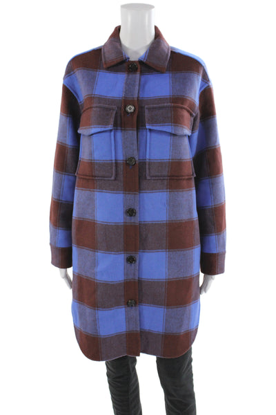 Rails Womens Basic Plaid Wool Blend Jacket Blue Long Sleeve Size XS