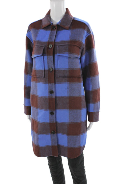 Rails Womens Basic Plaid Wool Blend Jacket Blue Long Sleeve Size XS