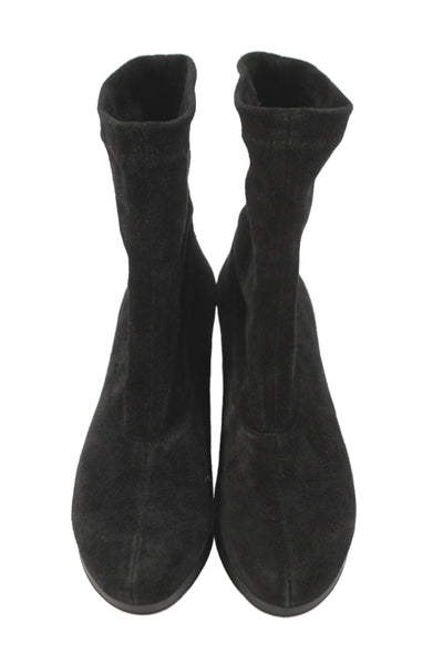 Robert Clergerie Womens Suede Low Wedge Ankle Boots Black Size 6.5 B