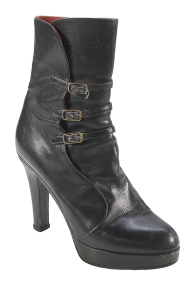Marc Jacobs Womens Leather Low Platform Ankle Boots Black Size 36.5 6.5
