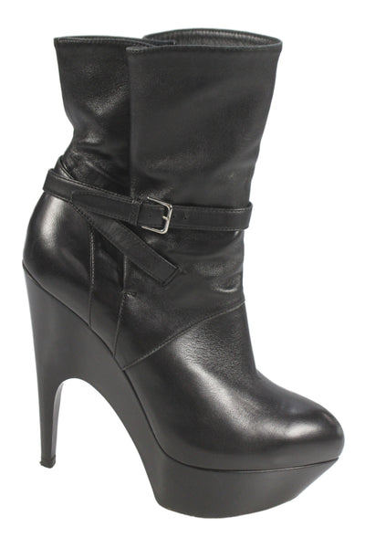 Yves Saint Laurent Womens Leather Platform Belted Ankle Boots Black Size 36 6