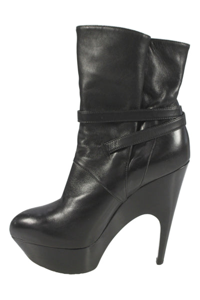 Yves Saint Laurent Womens Leather Platform Belted Ankle Boots Black Size 36 6