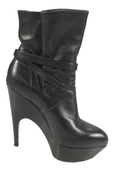 Yves Saint Laurent Womens Leather Platform Belted Ankle Boots Black Size 36 6