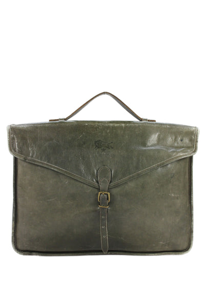 Il Bisonte Womens Leather Gold Tone Buckle Briefcase Shoulder Handbag Green