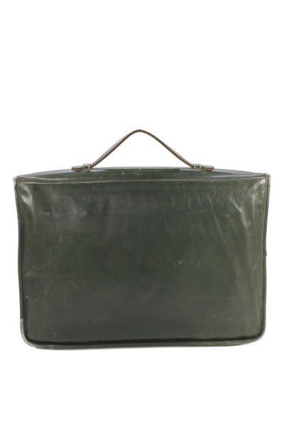 Il Bisonte Womens Leather Gold Tone Buckle Briefcase Shoulder Handbag Green