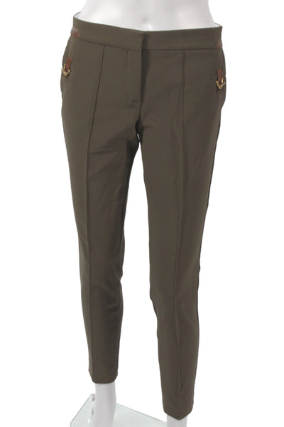Massimo Dutti Womens Ankle Pants Green Polyester Hook & Eye Size 6