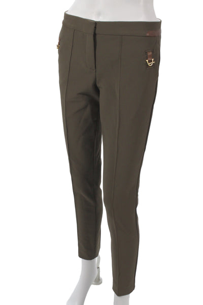 Massimo Dutti Womens Ankle Pants Green Polyester Hook & Eye Size 6