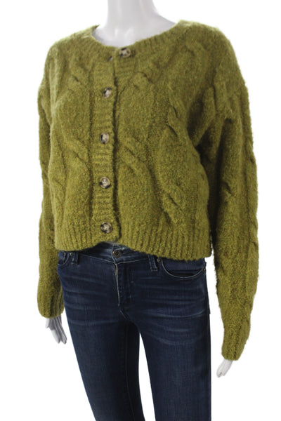 Line & Dot Women Cardigan Green Long Sleeve Round Neck Size XS