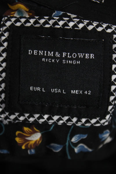 Denim & Flower By Ricky Singh Mens Button Down Shirt Black Size Large