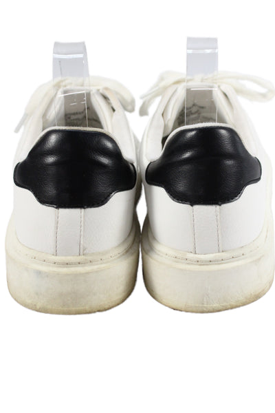 Steve Madden Womens Leather Lace Up Low Top Sneakers White Black Size 11 Medium