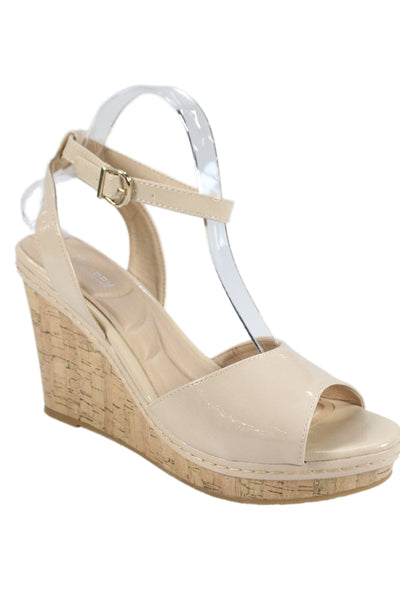 CL By Laundry Womens Patent Leather Slingbacks Cork Wedges Beige Size 10