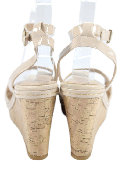 CL By Laundry Womens Patent Leather Slingbacks Cork Wedges Beige Size 10