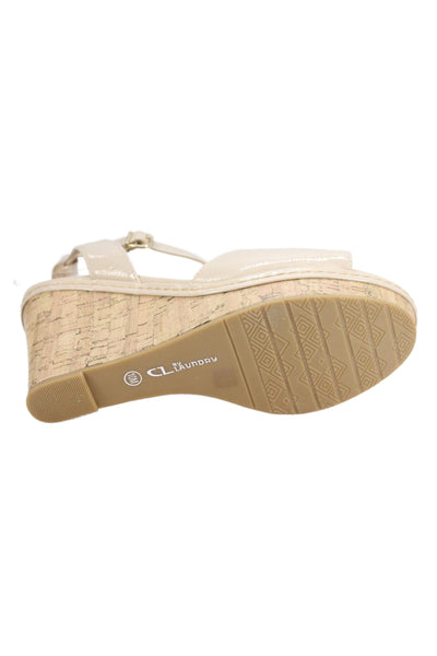 CL By Laundry Womens Patent Leather Slingbacks Cork Wedges Beige Size 10
