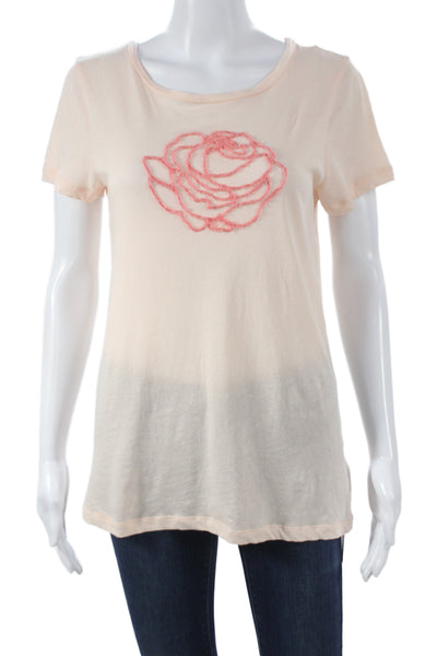 J Crew Womens Basic Floral Scoop Neck Cotton T Shirt Short Sleeve Pink Size M