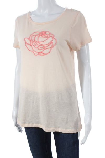 J Crew Womens Basic Floral Scoop Neck Cotton T Shirt Short Sleeve Pink Size M
