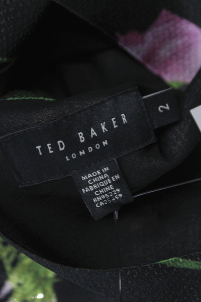 Ted Baker Womens Black Floral Sleeveless High Neck Tie Tunic Blouse Size 2