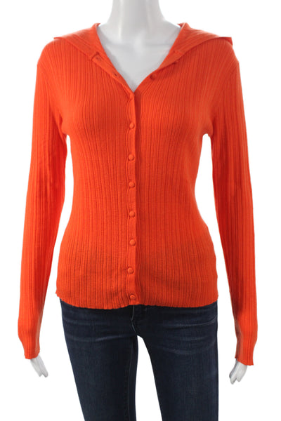 Zara Women Cardigan Ribbed Knit V-Neck Long Sleeve Orange Size M