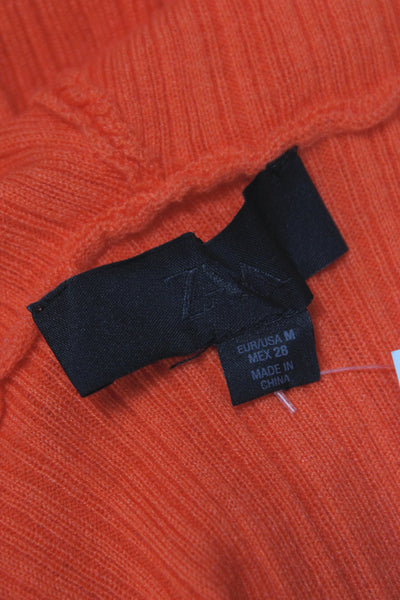 Zara Women Cardigan Ribbed Knit V-Neck Long Sleeve Orange Size M