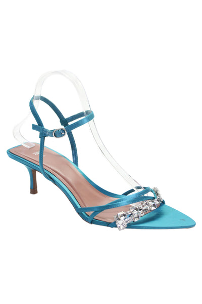 Zara Womens Jewel Strap Ankle Buckled Pointed Toe Kitten Heels Blue Size EUR 41