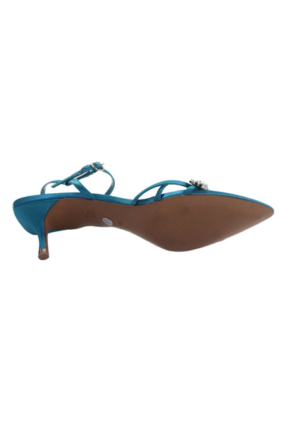 Zara Womens Jewel Strap Ankle Buckled Pointed Toe Kitten Heels Blue Size EUR 41