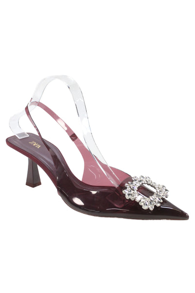 Zara Womens Jeweled Buckle Accent Singback Spool Heels Red Size EUR 41