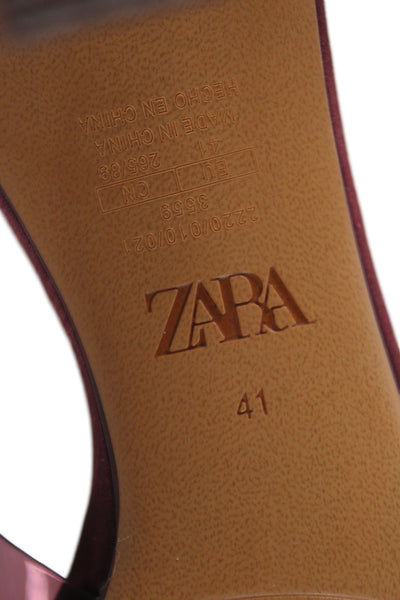 Zara Womens Jeweled Buckle Accent Singback Spool Heels Red Size EUR 41