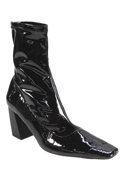 Zara Womens Patent Leather Pointed Toe Sock Ankle Boots Black Size EUR 41