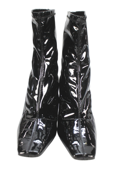 Zara Womens Patent Leather Pointed Toe Sock Ankle Boots Black Size EUR 41