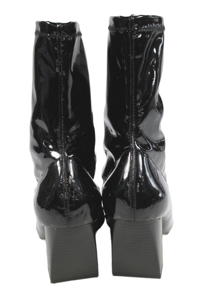 Zara Womens Patent Leather Pointed Toe Sock Ankle Boots Black Size EUR 41