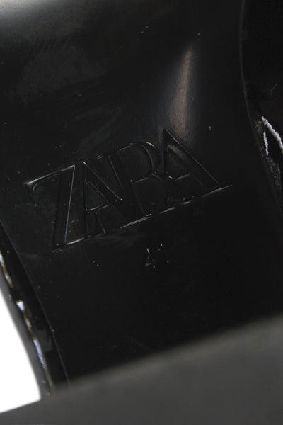 Zara Womens Patent Leather Pointed Toe Sock Ankle Boots Black Size EUR 41
