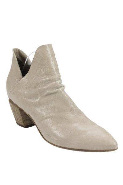 Officine Creative Womens Leather Point Toe Block Heels Booties Beige Size EUR 41