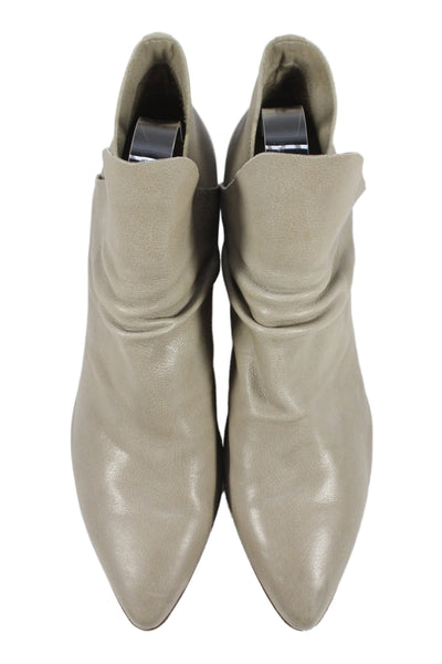 Officine Creative Womens Leather Point Toe Block Heels Booties Beige Size EUR 41