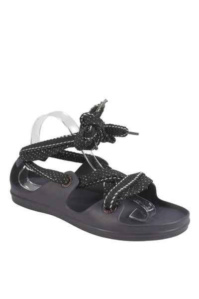 Acne Womens Metallic Lace-Up Tied Strappy Sandals Black Size EUR 39
