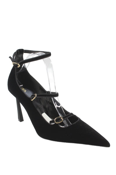 Zara Womens Velvet Ankle Buckled Pointed Toe Heels Black Size EUR 12