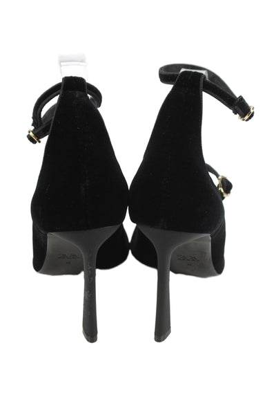 Zara Womens Velvet Ankle Buckled Pointed Toe Heels Black Size EUR 12