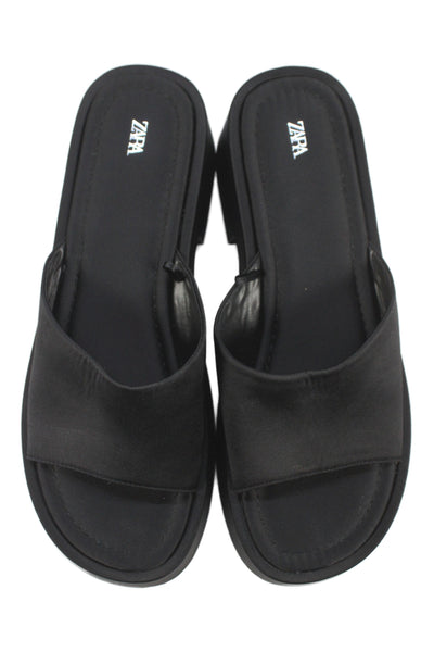 Zara Womens Square Toe Platform Mule Sandals Black Size EUR 41