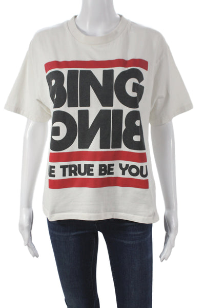 Anine Bing Womens Jersey Cotton Crew Neck White Short Sleeve T-Shirt Size XS