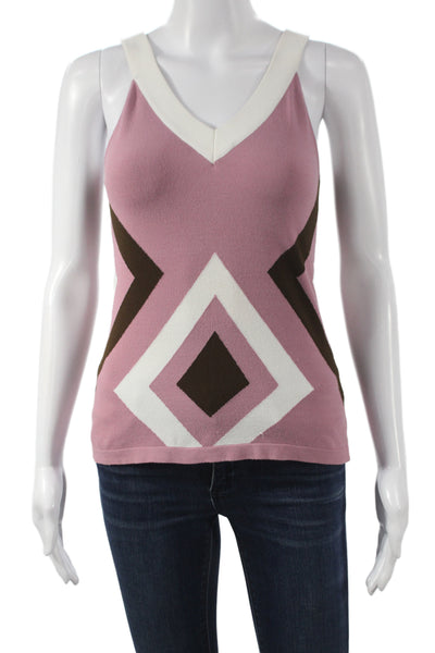 Alessandro Dell Acqua Women Brown Argyle V Neck Camisole Sleeveless Size 42