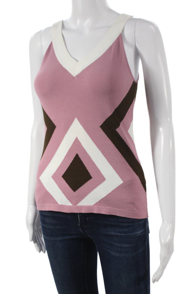 Alessandro Dell Acqua Women Brown Argyle V Neck Camisole Sleeveless Size 42