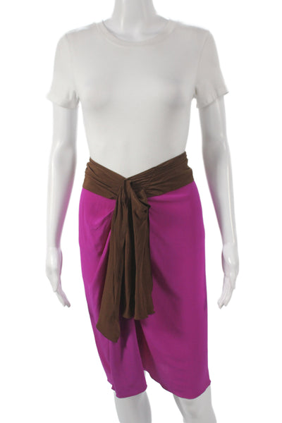 Alberta Ferretti Womens Wrap Silk Knee Length Skirt Brown Size 6