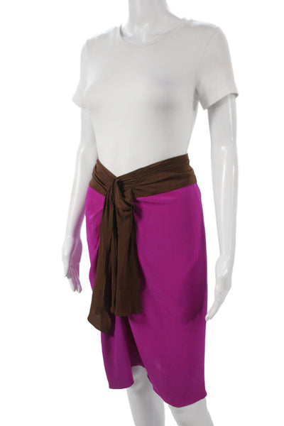 Alberta Ferretti Womens Wrap Silk Knee Length Skirt Brown Size 6