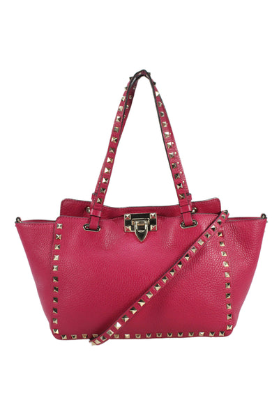 Valentino Womens Leather Garavani Rockstud Tote Handbag Pink