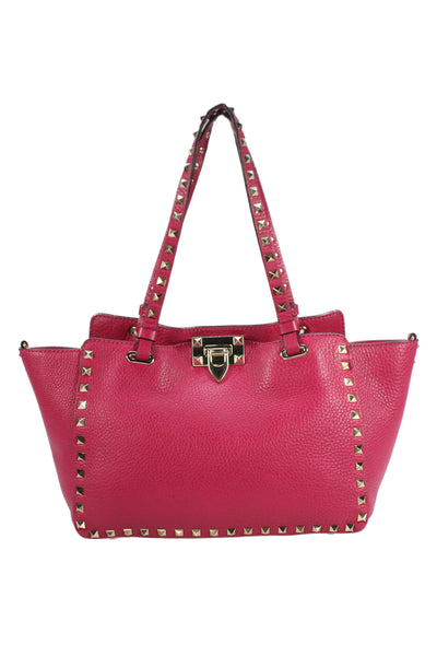 Valentino Womens Leather Garavani Rockstud Tote Handbag Pink