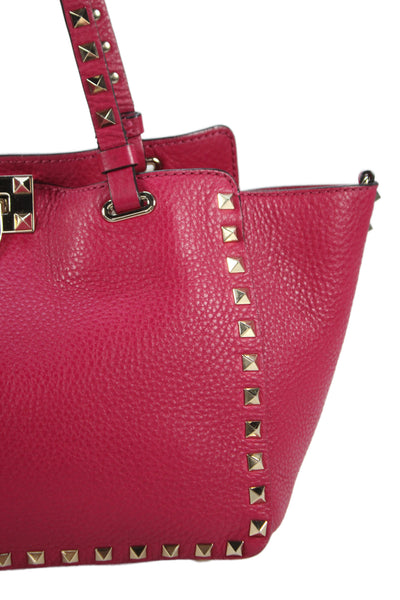 Valentino Womens Leather Garavani Rockstud Tote Handbag Pink