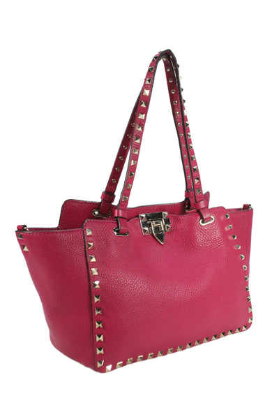 Valentino Womens Leather Garavani Rockstud Tote Handbag Pink