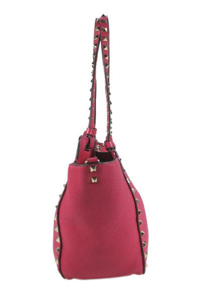 Valentino Womens Leather Garavani Rockstud Tote Handbag Pink