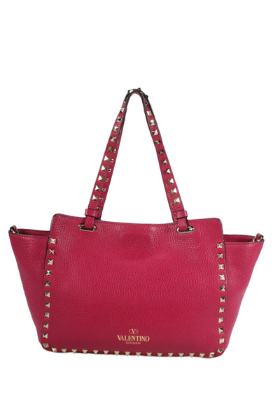 Valentino Womens Leather Garavani Rockstud Tote Handbag Pink