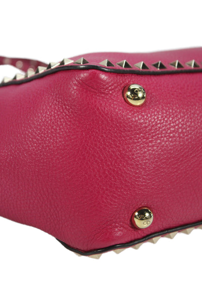Valentino Womens Leather Garavani Rockstud Tote Handbag Pink
