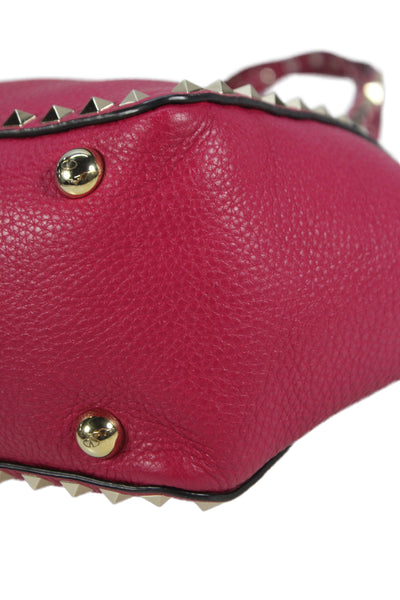 Valentino Womens Leather Garavani Rockstud Tote Handbag Pink